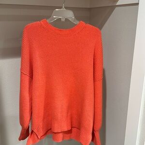 Orange Ribbed Knit Oversized Sweater